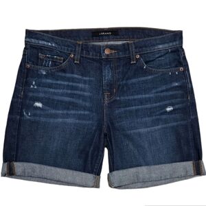 J Brand High Rise Cuffed Denim Shorts Distresswd Synthesis Indigo Blue Size 27